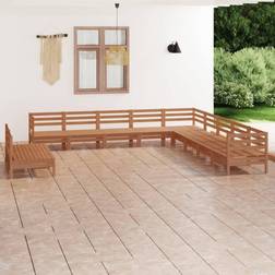 vidaXL 11 Piece Garden Solid Wood Pine Honey Brown Outdoor Lounge Set