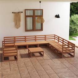 vidaXL Muebles Jardín 11 Piezas Marrón Miel Madera Maciza Pino Marrón Conjunto de Sala de Exterior