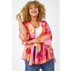 Roman Curve Abstract Print Chiffon Kimono