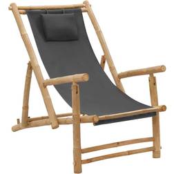 vidaXL Deck Chair Bamboo And Canvas Dark Gray