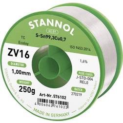 Stannol ZV16 Loddetin, blyfri Blyfri Sn99,3Cu0,7 250 g 1 mm