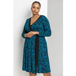 Roman Curve Floral Contrast Print Wrap Dress