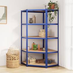 vidaXL 5-Layer Corner Shelf Blue Steel & Engineered Wood Scaffale