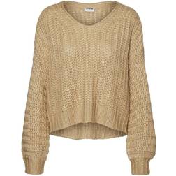 Noisy May Knitted V-Neck Pullover - Irish Cream