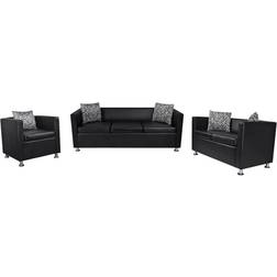 vidaXL Set Divani A 3 E A 2 Posti E Poltrona In Similpelle Nero 170 x 62.5 x 63 cm Divano