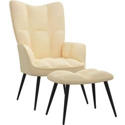 vidaXL Relaxing Chair with a Stool Cream White Velvet Armchair