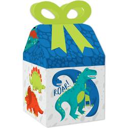 Big Dot of Happiness Roar Dinosaur Square Favor Gift Boxes Dino Mite Trex Baby Shower or Birthday Party Bow Boxes Set of 12