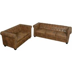 vidaXL Set Divani Chesterfield A 2 Posti E A 3 Posti Marrone Divano