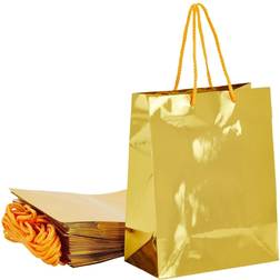 Sparkle and Bash 24 Pack Small Gold Gift Bags with Handles for Birthday, Small Business Supplies (10 x 8 x 4.25 In)