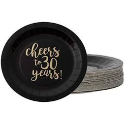 Juvale 48x Disposable Gold Foil 30th Birthday Paper Plates Cheers to 30 Years Black, 9" Black 8.82 In. X 8.74 In. X 2.2 In