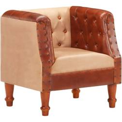 vidaXL Marron Cuir Véritable Bois de Manguier Massif Fauteuil