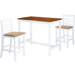 vidaXL Table Chaises Bar 3 pcs Bois Massif Marron Blanc Bistrot Ensemble de Salle à Manger