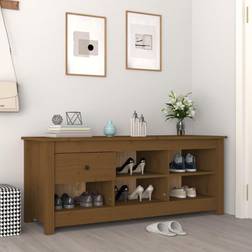 vidaXL Schoenenkast 110 x 38 x 45,5 cm Massief Grenenhout Honingbruin