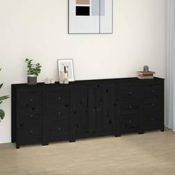 vidaXL Credenza Nera 230 x 35 x 80 cm In Legno Massello Di Pino Madia