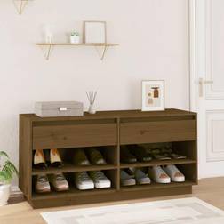 vidaXL Schoenenkast 110 x 34 x 52 cm Massief Grenenhout Honingbruin