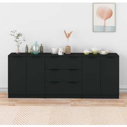 vidaXL Buffets 3 pcs Noir Bois d'ingénierie Buffet