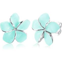 Elli dam örhängen med Frangipani blomma blommig 925 sterlingsilver, colore: Ljusblå, cod. 0305571613