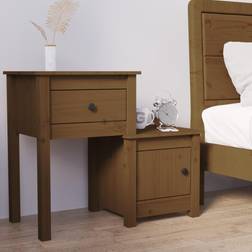 vidaXL 79,5x38x65,5 massivt fyrretræ gyldenbrun Sengebord