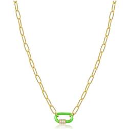 Ania Haie Neon Green Enamel Carabiner Gold Necklace N040-01G-NG