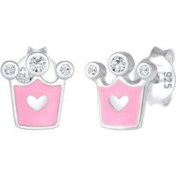 Elli Earrings Heart Crown Crystals - Silver