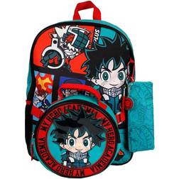 BioWorld My Hero Academia 5 Piece Backpack Set - Black/Green/Red