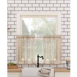 No. 918 Alison-Tr Floral Lace Sheer Rod Pocket Kitchen Curtain Tier Pair 58 x 24 Stone