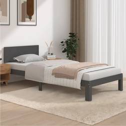 vidaXL Cadre À Lit Pied Sommier À Lattes Meuble de Chambre À Coucher Lit Adulte Lit Simple Bois de Pin Massif 90x200 cm Gris