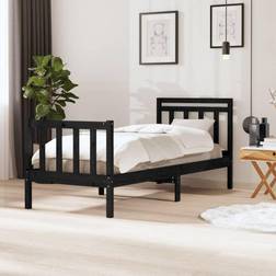 vidaXL Estructura De Cama De Madera Maciza Negra 90x200 cm