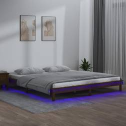 vidaXL Cadre de Lit À LED Sommier À Lattes Lit Double Lit Adulte 140x190 cm Bois Massif