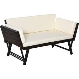 OutSunny Trädgårdssoffa 2-sits Fällbara Armstöd 129 x 63 x 67 cm Brun Soffa