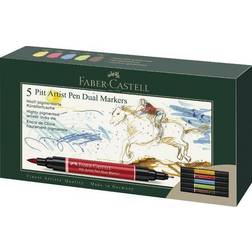 Faber-Castell 162005 – Pitt Artist Pen Dual Marker bläckpenna, med två spetsar, en penselspets och en metallinfattad fiberspets, 5 kartongfodral