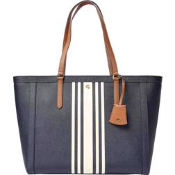 Lauren Ralph Lauren Crosshatch Leather Medium Clare Tote Bag - French Navy/Vanilla Stripe