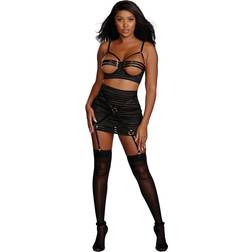 Dreamgirl Strappy Åben BH og Hofteholder Nederdel Sort XL