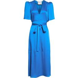 Stella McCartney Puff Sleeve Tie Waist Satin Midi Dress