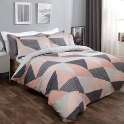 Dreamscene Textured Geometric Duvet Cover Grey, Pink