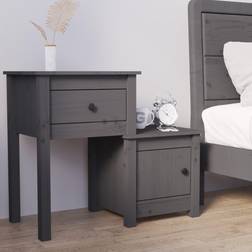 vidaXL 79.5 x 38 x 65.5 cm Massivt Fyrretræ Grå Sengebord