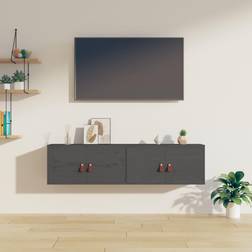 vidaXL Vægskabe 2 Stk 60 x 30 x 30 cm Massivt Fyrretræ Grå Vægskab