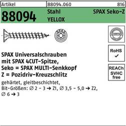 Spax Universalschraube, 2 1000 Stück, Vollgewinde, Senkkopf, Kreuzschlitz Z1, YELLOX