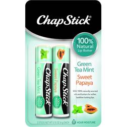 ChapStick 100% Natural Lip Butter Green Tea Mint and Sweet Papaya Lip Balm Tubes