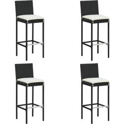 vidaXL Barstolar För Utomhusbruk Med Dynor 4 St Svart Konstrotting