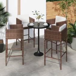 vidaXL Sgabelli Da Bar 4 pz Cuscini Marroni in Polyrattan - Marrone