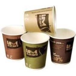 Diverse Kaffebæger PLA bionedbr. 30cl pap,brun grøn tekst Ø90mm (50)
