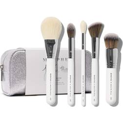 Morphe x Jaclyn Hill Makeup Brush Set The Complexion Master Collection Includes Bronzer, Foundation, Blush, Undereye Powder and Highlighter Brushes Plus Travel Bag Natural and Synthetic Brushes