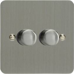 Varilight JFSP252 Ultraflat Brushed Steel 2 Gang 2-Way Push-On/Off LED Dimmer 0-120W V-Pro