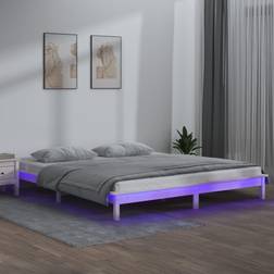 vidaXL Cadre de Lit À LED Sommier À Lattes Lit Double Lit Adulte 200x200 cm Blanc Bois Massif