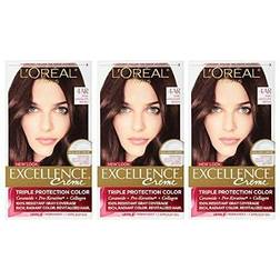 L'Oréal Paris Creme Permanent Hair Color 4AR Dark Chocolate Brown 100 Percent Gray Coverage Hair Dye Pack of 3