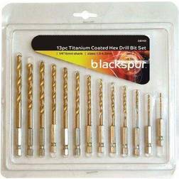 The Home Fusion Company 13 Piece Titanium Coated Hex Drill Bit Set Sizes 1/4" 6mm Shank 1.5 6.5 mm