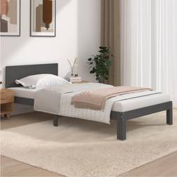 vidaXL Cadre À Lit Pied Sommier À Lattes Meuble de Chambre À Coucher Lit Adulte Lit Simple Bois de Pin Massif Gris 100x200 cm