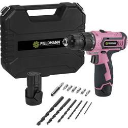 Fieldmann Ledningsfri boremaskine med tilbehør 12V 1300 mAh pink/sort