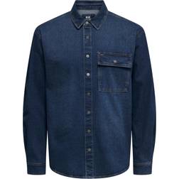 Only & Sons Regular Fit Denim Overshirt - Blue/Blue Denim